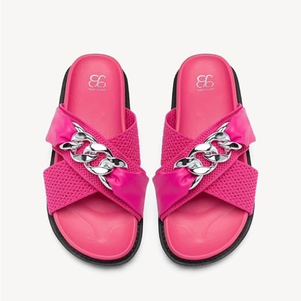 Hot Pink Slide Sandals with Chain Detail